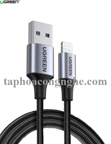 Ugreen 60154 0.25M màu đen cáp MFI USB 2.0 A ra Lightning đầu bọc nhôm mạ nickel chống nhiễu 25cm US291 30060154